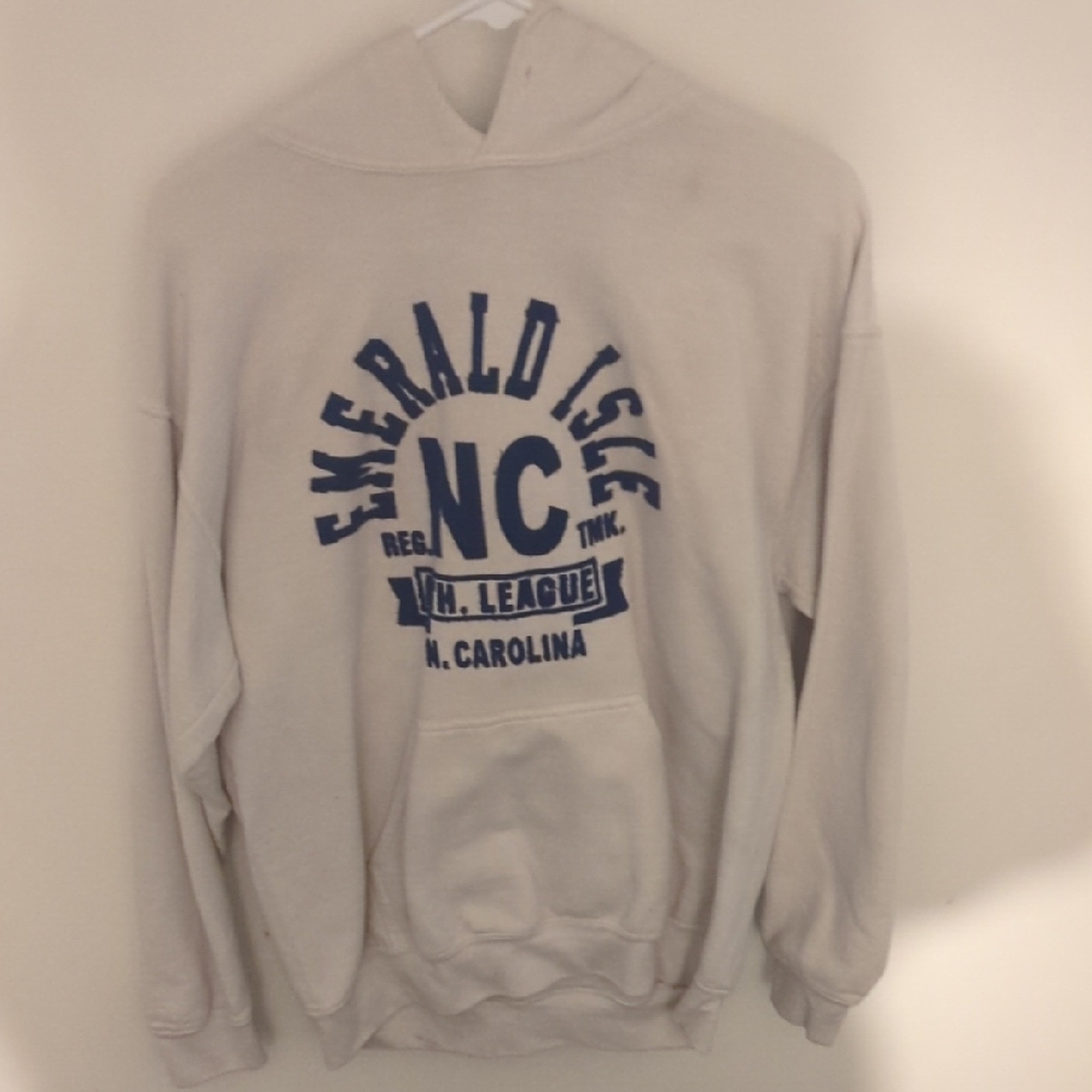 Men's White Hoodie with Blue Print